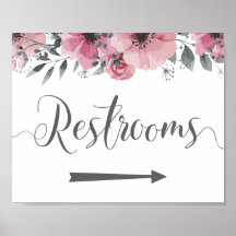 Rótulo boda Restrooms. Direcciones de flecha derec