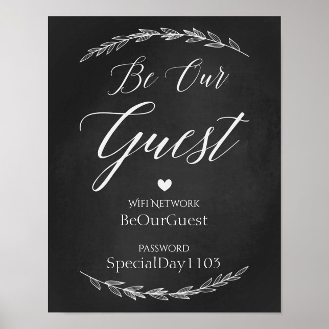 Póster Rótulo boda - Rótulo Wifi Password Chalkboard (Frente)