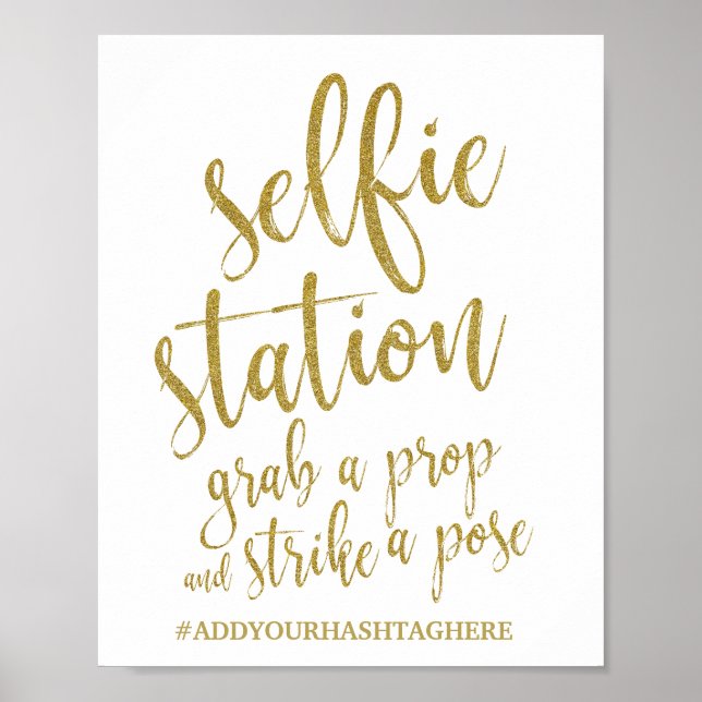 Póster Rótulo Boda Selfie Station Gold Purpurina 8x10 (Frente)