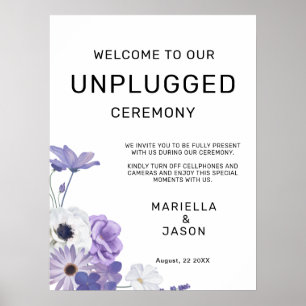 Póster Rótulo Boda sin conexión de bienvenida Purple Flor