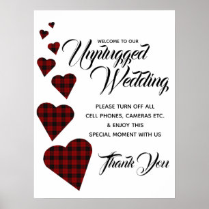 Póster Rótulo Boda sin enchufe del corazón de Tartán