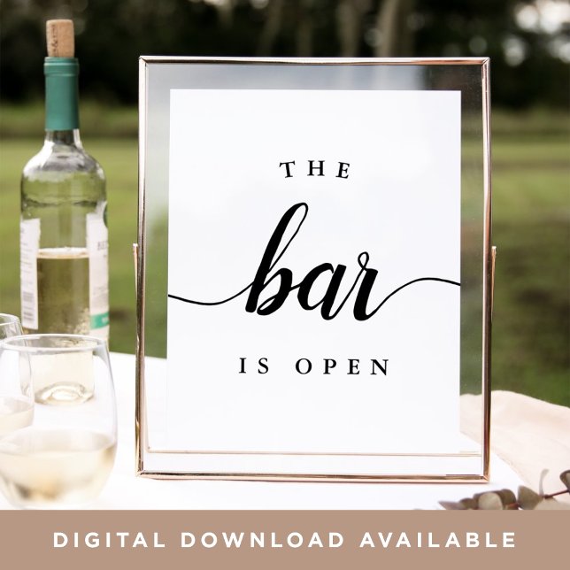 Póster Rótulo Boda "The Bar is Open" en blanco y negro (Subido por el creador)