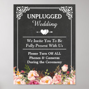 Póster Rótulo Boda Vintage Chalkboard Floral
