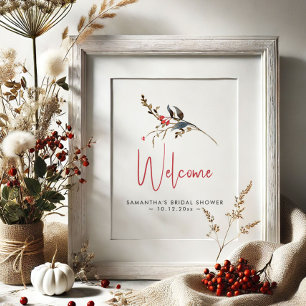 Póster Rótulo boda Watercolor Berries & Botanicals