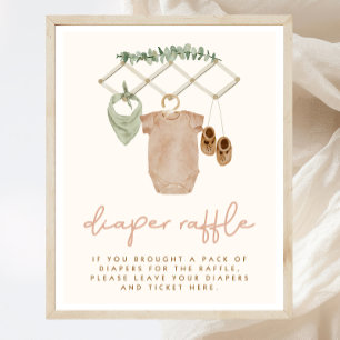 Póster Rótulo Boho Baby Shower Diaper Raffle