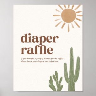 Póster Rótulo Boho Cactus Baby Shower Diaper Raffle