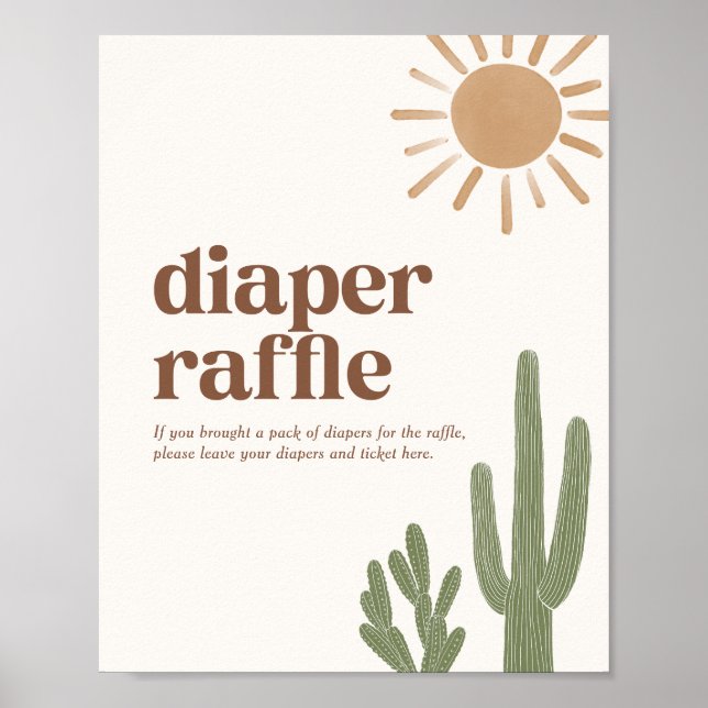 Póster Rótulo Boho Cactus Baby Shower Diaper Raffle (Frente)