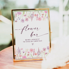 Póster Rótulo Boho Pink Wildflower Flower Bar