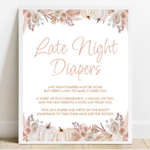 Póster Rótulo Boho Pumpkin Baby Shower Late Night Diapers