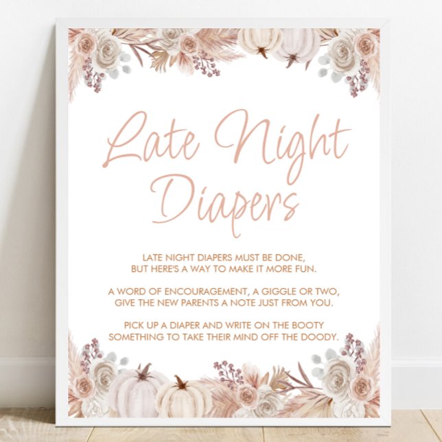 Póster Rótulo Boho Pumpkin Baby Shower Late Night Diapers (Subido por el creador)