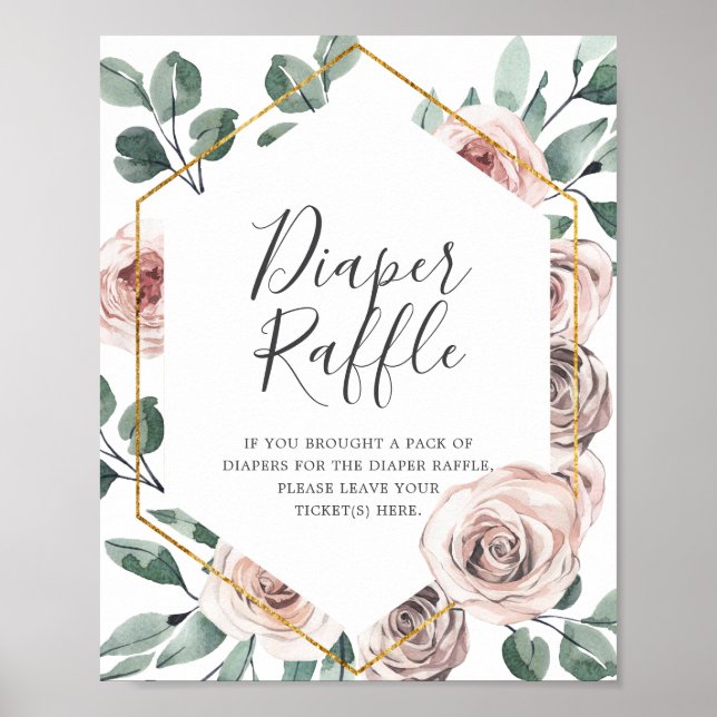 Póster Rótulo Boho Rosa Baby Shower Diaper Raffle (Frente)