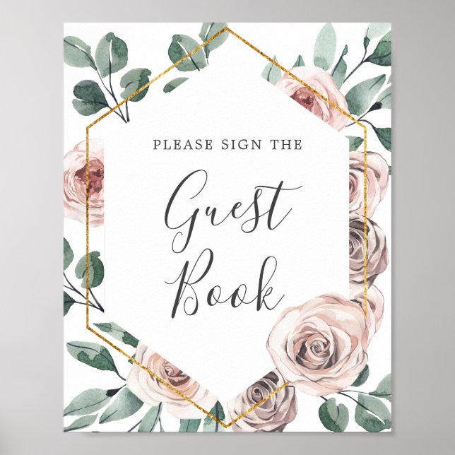 Póster Rótulo Boho Rosa Baby Shower Guestbook (Frente)