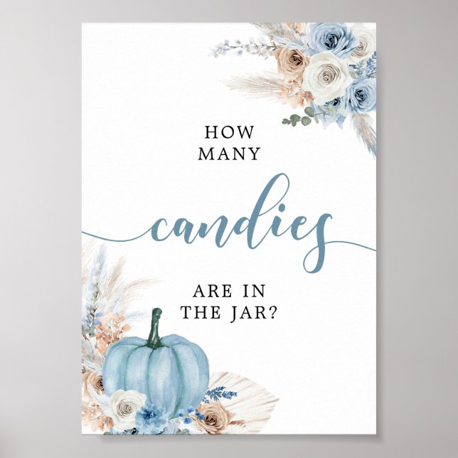 Póster Rótulo Boho Rustic Blue Pumpkin Fall Candies (Frente)