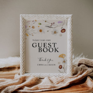 Póster Rótulo Boho Wildflowers Boda de Libros
