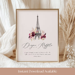 Póster Rótulo Bonjour Bébé Baby Shower Diaper Raffle