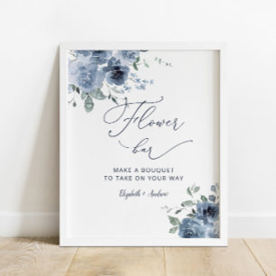 Póster Rótulo Bridal Shower Dusty Blue Flower Bar