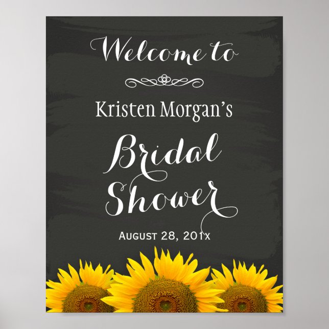 Póster Rótulo Bridal Shower Elegante Sunflowers Chalkboar (Frente)