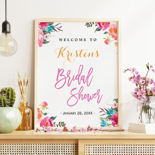 Póster Rótulo Bridal Shower Floral acuarela moderna