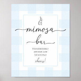 Póster Rótulo Bunny Rabbit Blue Gingham Mimosa Bar