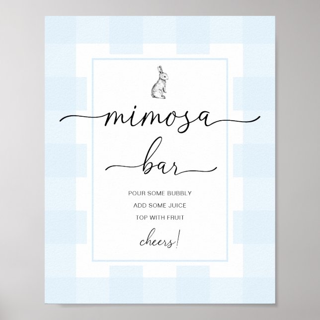 Póster Rótulo Bunny Rabbit Blue Gingham Mimosa Bar (Frente)