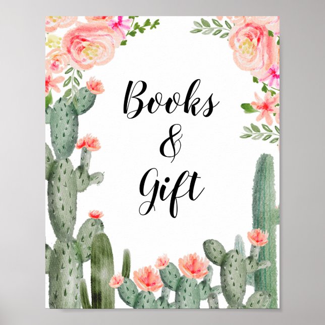 Póster Rótulo Cactus Greenery Baby Books and Gifts (Frente)
