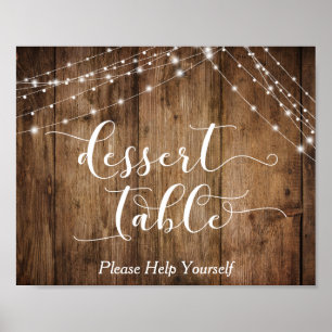 Póster Rótulo caligrafía de mesa de postres de madera y l