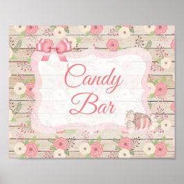 Póster Rótulo Candy Bar Poster floral rosado de madera rú