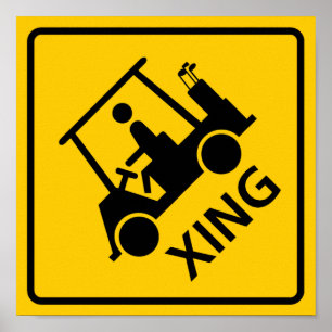 Póster Rótulo Carro de golf Crossing Highway