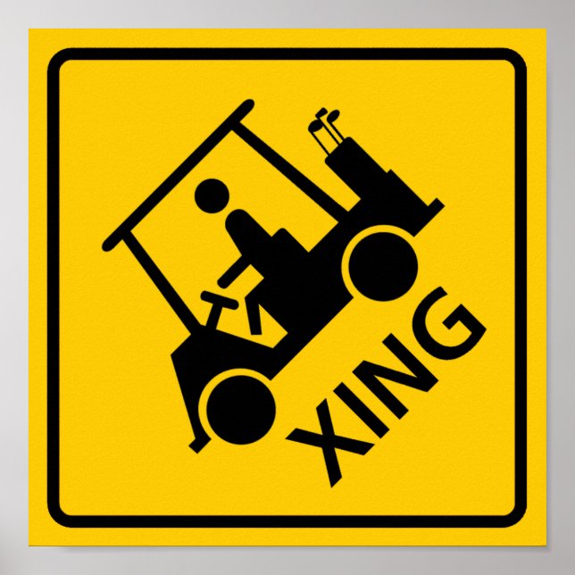 Póster Rótulo Carro de golf Crossing Highway (Frente)
