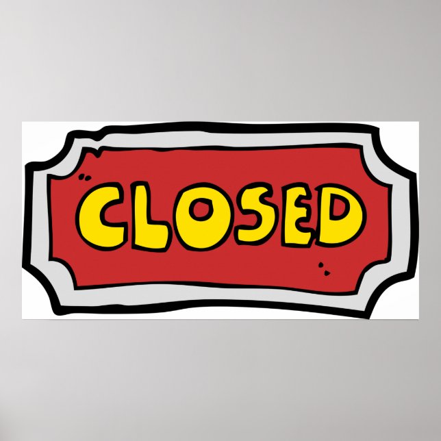 Póster Rótulo Cerrado Amarillo Y Rojo (Frente)