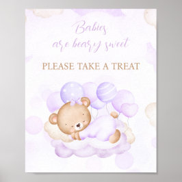 Póster Rótulo chica Purple Bear Baby Shower Favor