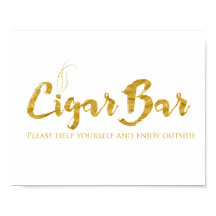 Rótulo Cigar Bar - Faux Relieve metalizado dorado 