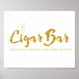 Póster Rótulo Cigar Bar - Faux Relieve metalizado dorado