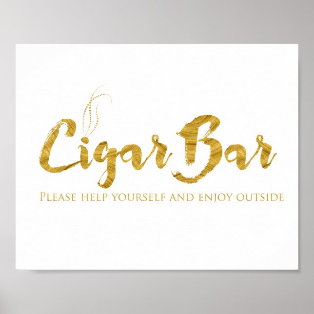 Póster Rótulo Cigar Bar - Faux Relieve metalizado dorado  (Frente)