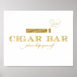 Póster Rótulo Cigar Bar - Faux Relieve metalizado dorado