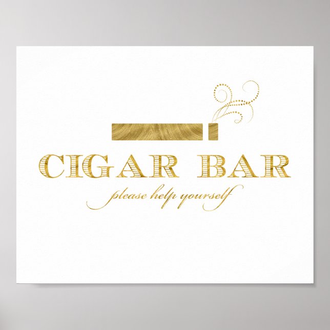 Póster Rótulo Cigar Bar - Faux Relieve metalizado dorado  (Frente)