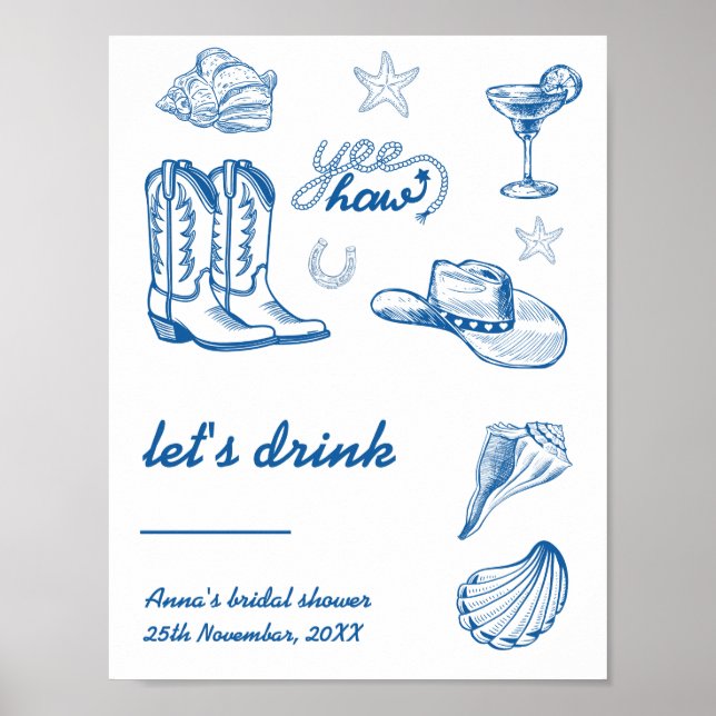 Póster Rótulo Coastre Cowgirl Bachelorette Bar (Frente)