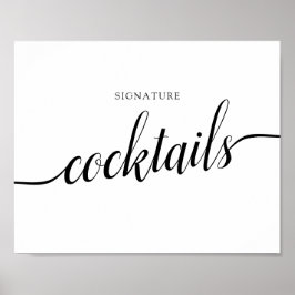 Póster Rótulo "Cocktails" Boda de caligrafía negra y blan