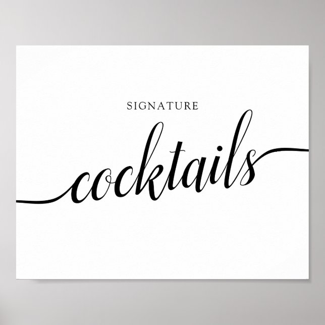 Póster Rótulo "Cocktails" Boda de caligrafía negra y blan (Frente)