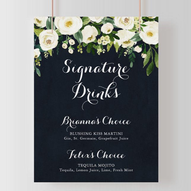 Póster Rótulo con firma azul floral verde blanco (Subido por el creador)