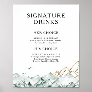 Póster Rótulo con firma Green and Gold Mountain