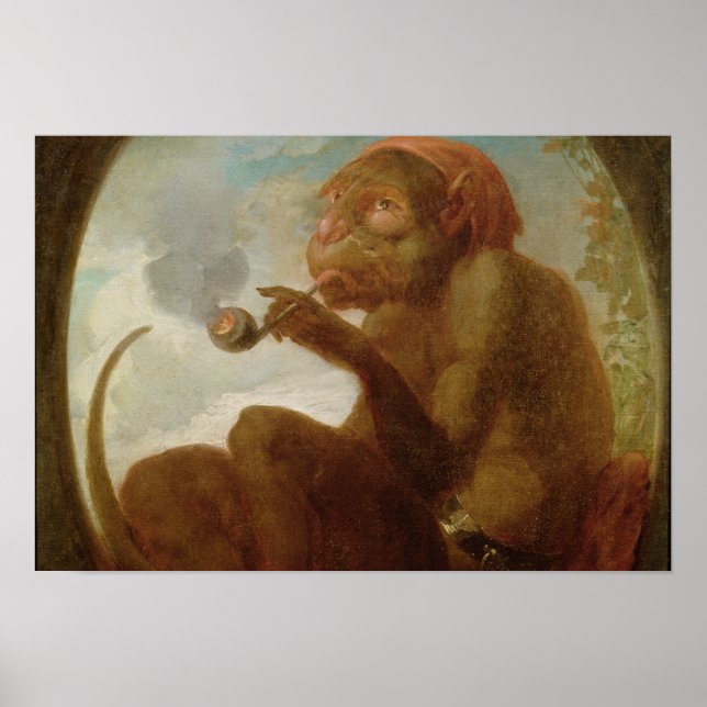 Póster Rótulo con un mono fumando una pipa (Frente)