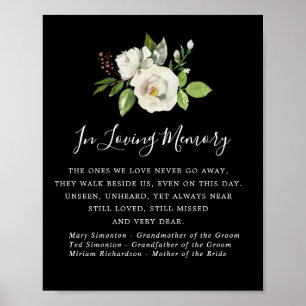 Póster Rótulo conmemorativo de Bodas florales blancos y n