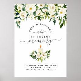 Póster Rótulo conmemorativo de velas florales blancas en 