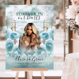 Póster Rótulo conmemorativo - Rosas azules y puertas de o