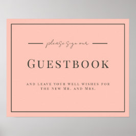 Póster Rótulo Coral y Cream Boda Guestbook
