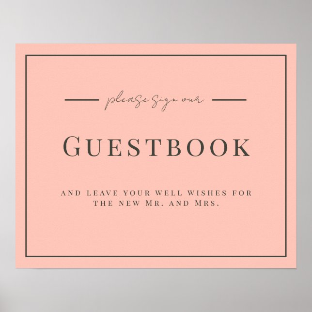 Póster Rótulo Coral y Cream Boda Guestbook (Frente)