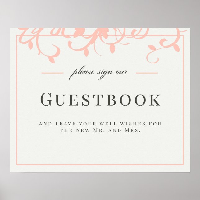 Póster Rótulo Coral y Cream Boda Guestbook (Frente)
