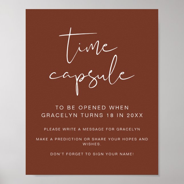 Póster RÓTULO CORIANDER Rust Baby Shower Time Cápsula (Frente)