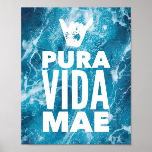 Póster Rótulo Costa Rica Pura Vida Mae Shaka Surfing